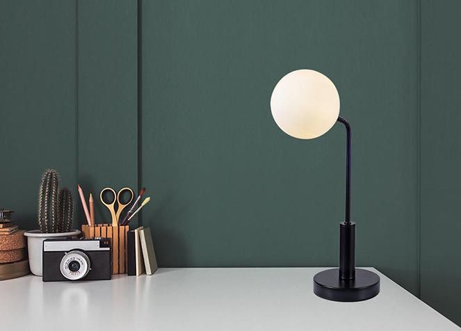 Lando Matt Black Table Light with Opal Ball