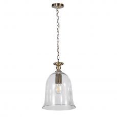 Bell 1 Light Clear Glass Pendant Antique Brass