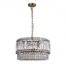 ISLA 6 Light Antique Brass with Crystal Pendant