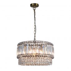 ISLA 6 Light Antique Brass with Crystal Pendant