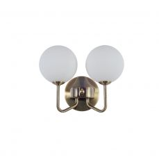 Lando 2 Light Wall Light Antique Brass with Opal Ball