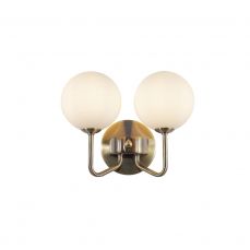 Lando 2 Light Wall Light Antique Brass with Opal Ball