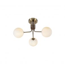 Lando 3 Light Semi Flush Antique Brass with Opal Ball