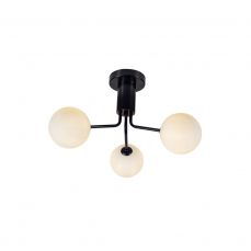 Lando 3 Light Semi Flush Matt Black with Opal Ball