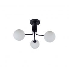 Lando 3 Light Semi Flush Matt Black with Opal Ball