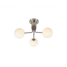Lando 3 Light Semi Flush Satin Chrome with Opal Ball