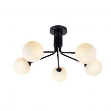 Lando 5 Light Semi Flush Matt Black with Opal Ball