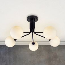 Lando 5 Light Semi Flush Matt Black with Opal Ball