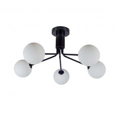 Lando 5 Light Semi Flush Matt Black with Opal Ball