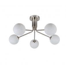 Lando 5 Light Semi Flush Satin Chrome with Opal Ball