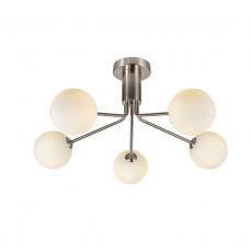 Lando 5 Light Semi Flush Satin Chrome with Opal Ball