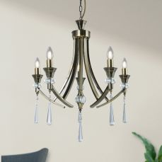 Sophia 5 Light Crystal Ceiling Light Antique Brass