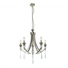 Sophia 5 Light Crystal Ceiling Light Antique Brass with Shade